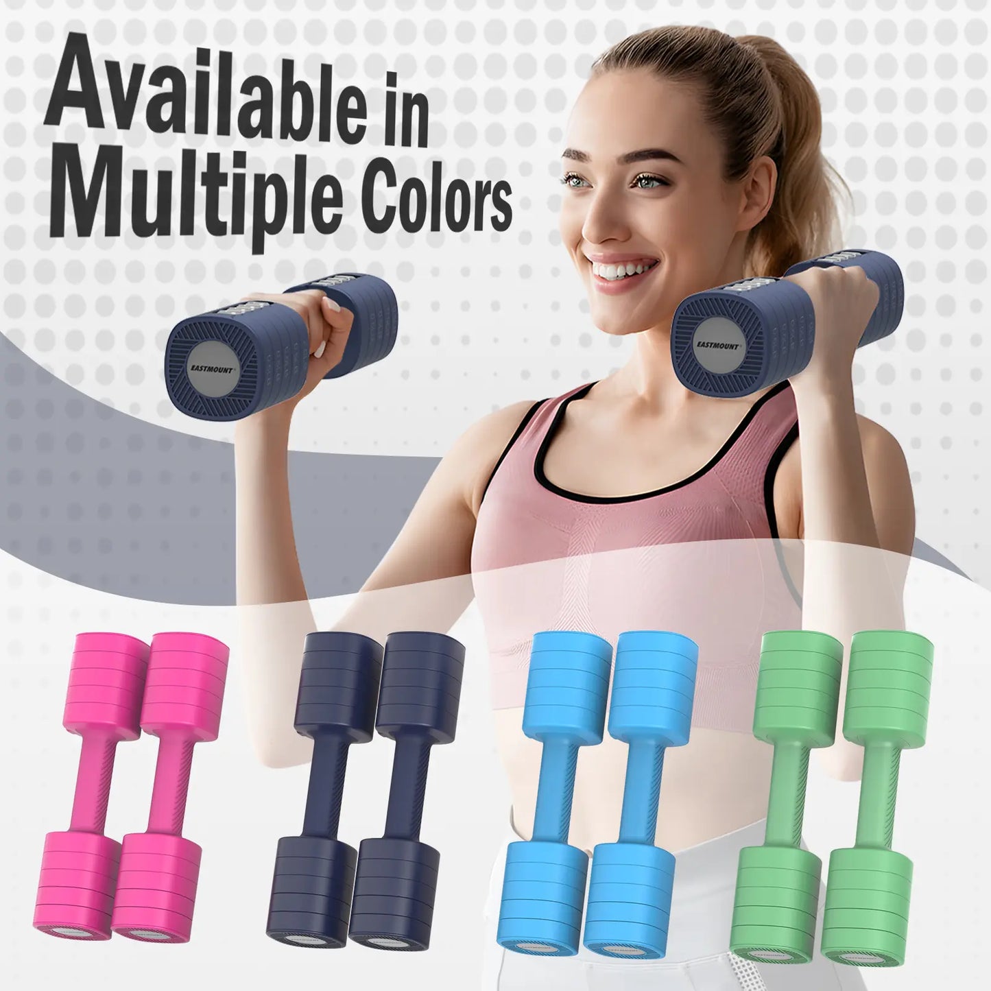 EAST MOUNT Adjustable Dumbbell Set of 2, 12LB Total (2–6LB Each), 5-In-1 Hand Weights with Non-Slip TPU Handle, Compact Adjustable Free Weights for Home Gym, Office & Full-Body Strength Training