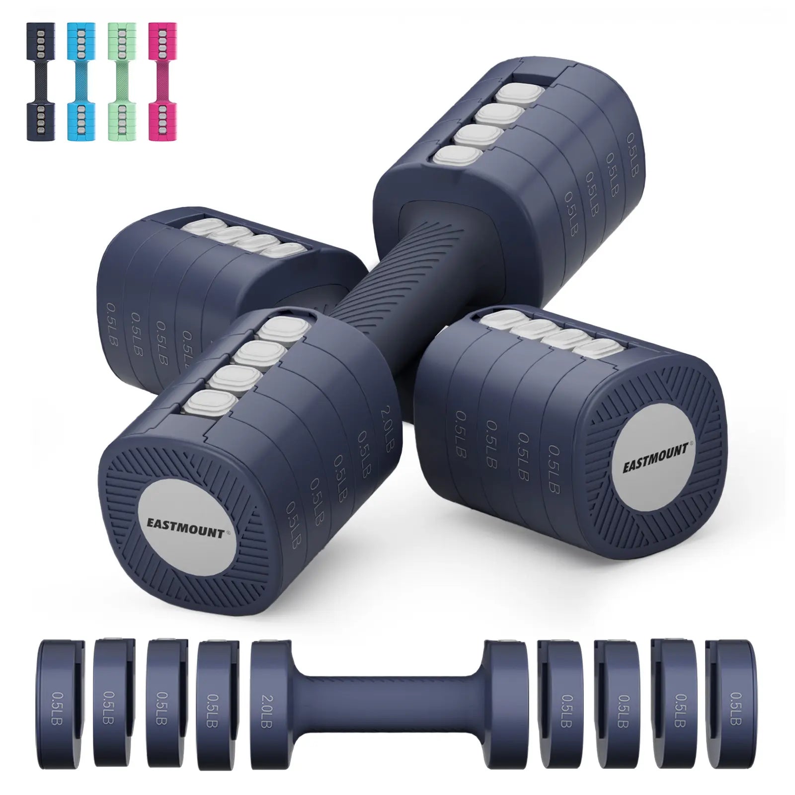 EAST MOUNT Adjustable Dumbbell Set of 2, 12LB Total (2–6LB Each), 5-In-1 Hand Weights with Non-Slip TPU Handle, Compact Adjustable Free Weights for Home Gym, Office & Full-Body Strength Training
