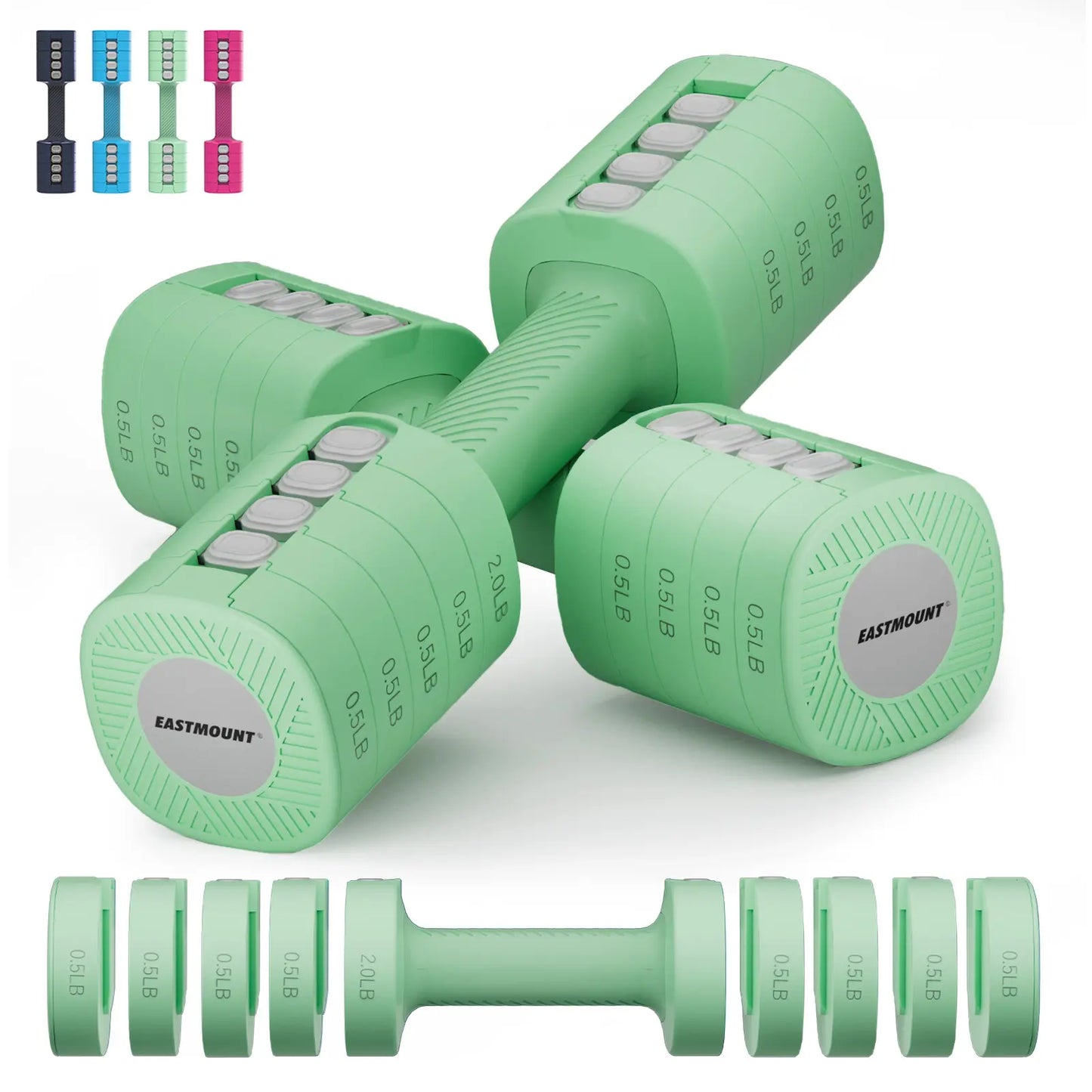 EAST MOUNT Adjustable Dumbbell Set of 2, 12LB Total (2–6LB Each), 5-In-1 Hand Weights with Non-Slip TPU Handle, Compact Adjustable Free Weights for Home Gym, Office & Full-Body Strength Training