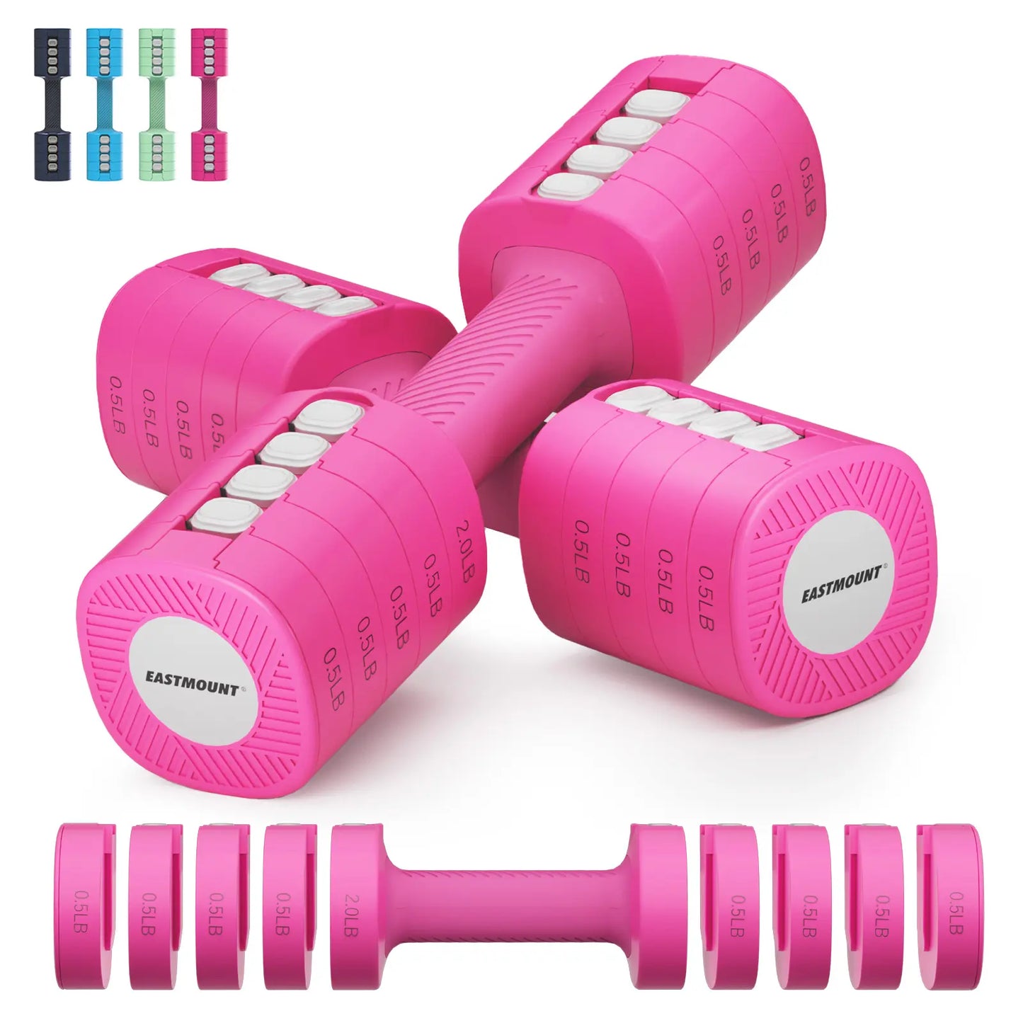 EAST MOUNT Adjustable Dumbbell Set of 2, 12LB Total (2–6LB Each), 5-In-1 Hand Weights with Non-Slip TPU Handle, Compact Adjustable Free Weights for Home Gym, Office & Full-Body Strength Training