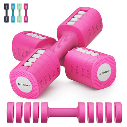EAST MOUNT Adjustable Dumbbell Set of 2, 12LB Total (2–6LB Each), 5-In-1 Hand Weights with Non-Slip TPU Handle, Compact Adjustable Free Weights for Home Gym, Office & Full-Body Strength Training