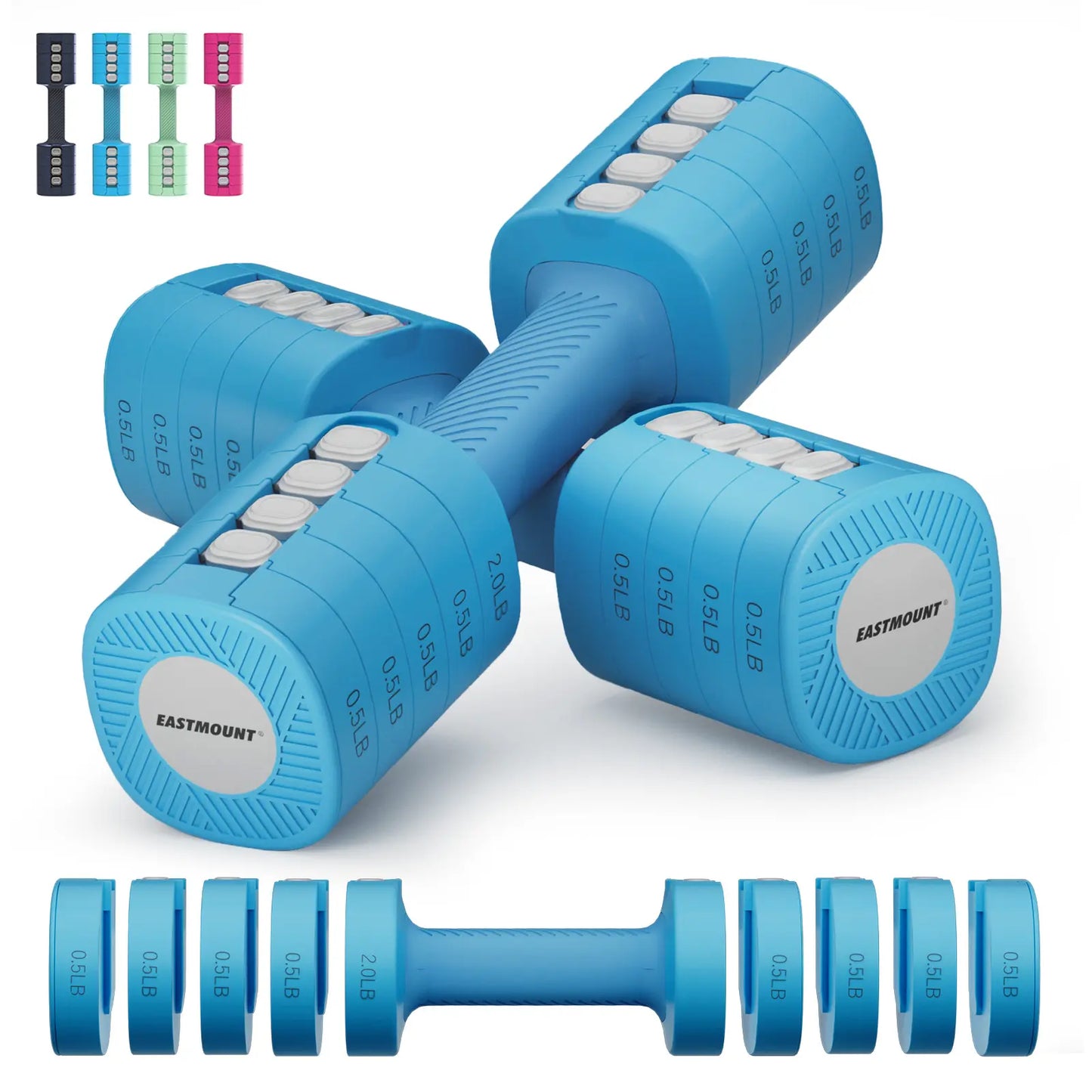 EAST MOUNT Adjustable Dumbbell Set of 2, 12LB Total (2–6LB Each), 5-In-1 Hand Weights with Non-Slip TPU Handle, Compact Adjustable Free Weights for Home Gym, Office & Full-Body Strength Training